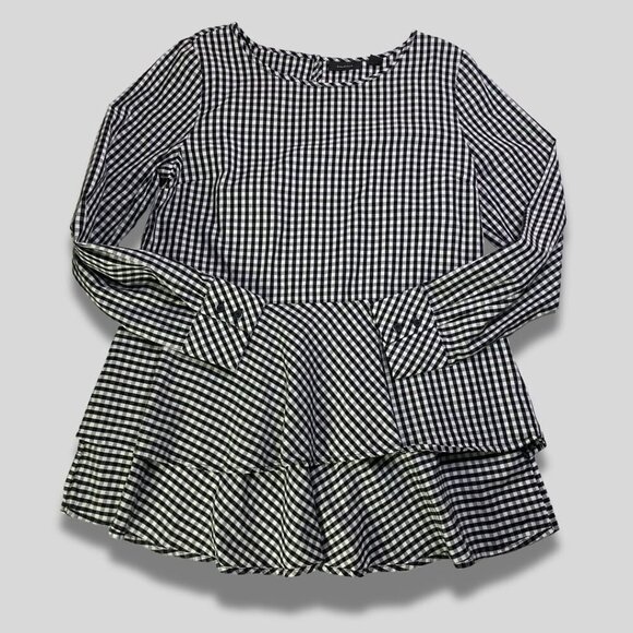 HALOGEN Black White Gingham Check Dip Ruffled Hem Size M - Picture 1 of 9